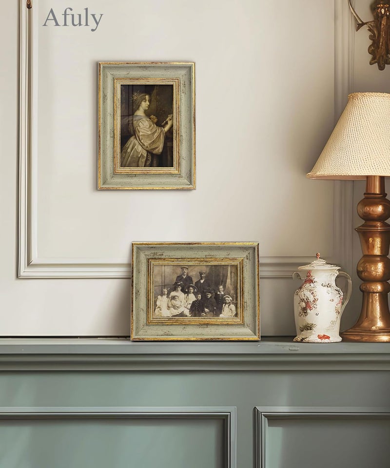 Afuly 4x6 Picture Frame Antique Vintage Gold Sage Green Single Photo Frame for Desk Wall Gallery Artworks Portrait Landscape Unique Birthday Gifts for Grandma Mom Women - Image 4